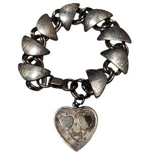 Vintage Silver Tone Heart Charm Bracelet Love Fashion Jewelry Gift for Women